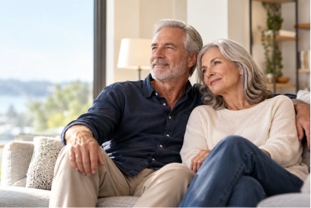 Senior couple reviewing final expense insurance options